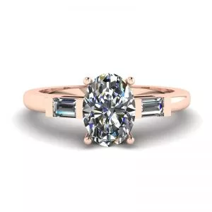 Oval Diamond Side Baguettes Rose Gold Ring