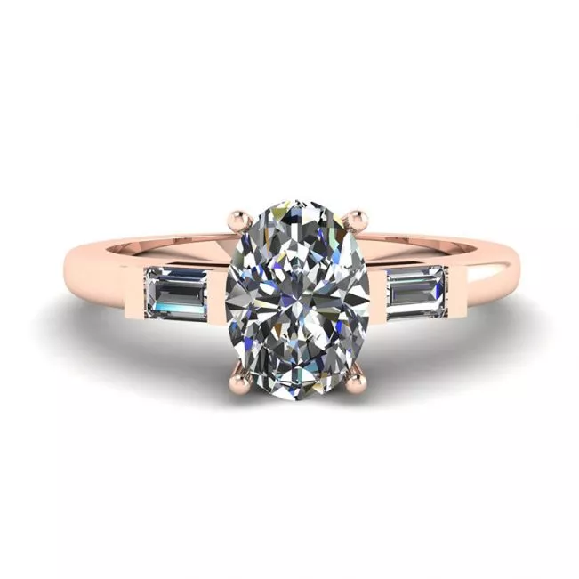 Oval Diamond Side Baguettes Rose Gold Ring
