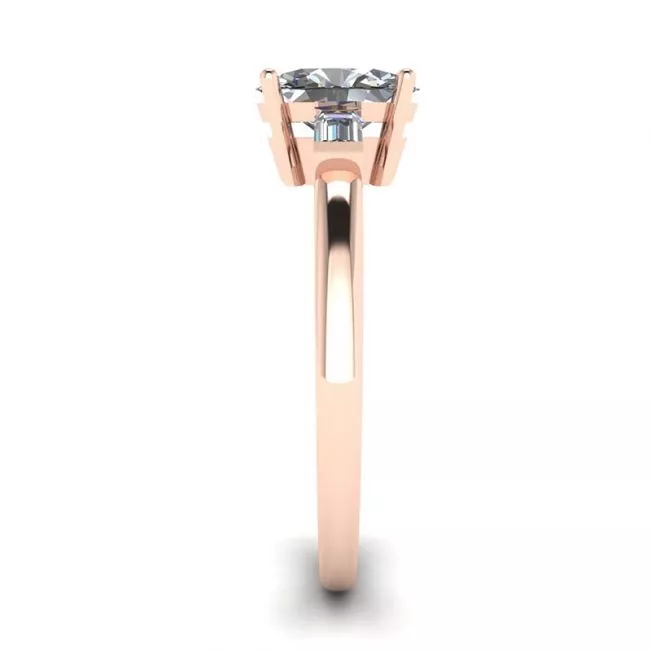 Oval Diamond Side Baguettes Rose Gold Ring - Photo 2