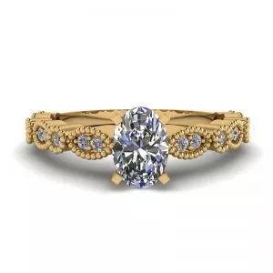 Oval Diamond Romantic Style Ring Yellow Gold