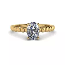 Oval Diamond on Beaded 18K Yellow Gold Ring