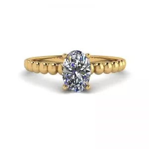 Oval Diamond on Beaded 18K Yellow Gold Ring