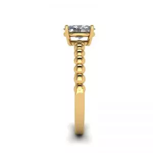 Oval Diamond on Beaded 18K Yellow Gold Ring - Photo 2
