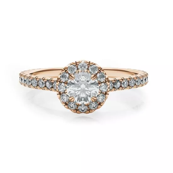 Halo Round Diamond Ring in 18K Rose Gold, Enlarge image 1