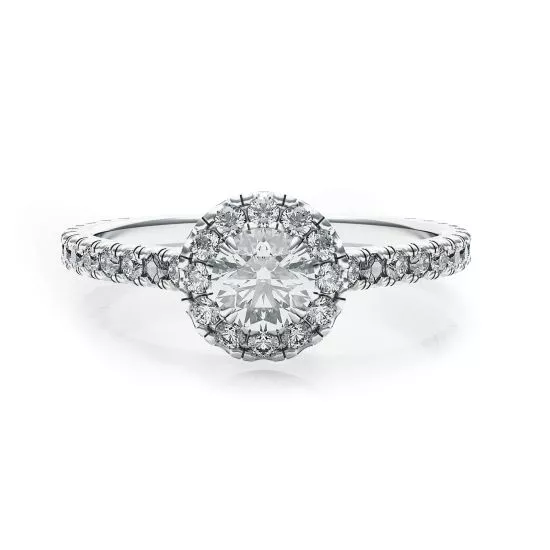 Halo Round Cut Diamond Ring, Enlarge image 1