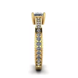 Oriental Style Princess Diamond Ring with Pave in 18K Yellow Gold - Photo 2
