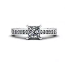 Oriental Style Princess Cut Diamond Ring with Pave