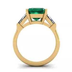 3 carat Emerald Ring with Side Diamonds Baguette Yellow Gold - Photo 1