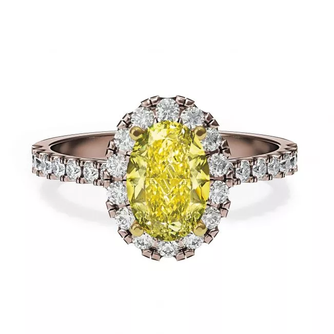 1.13 ct Oval Yellow Diamond Ring with Halo Rose Gold
