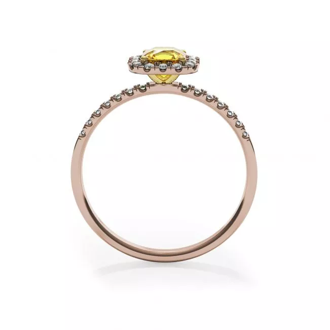 Cushion 0.5 ct Yellow Diamond Ring with Halo Rose Gold - Photo 1
