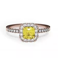 Cushion 0.5 ct Yellow Diamond Ring with Halo Rose Gold