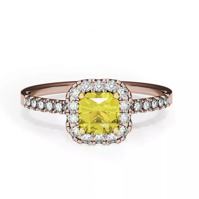 Cushion 0.5 ct Yellow Diamond Ring with Halo Rose Gold