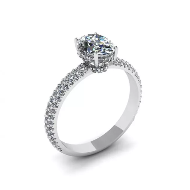 Oval Diamond Ring with Three Row Diamond Pavé Band - Photo 3