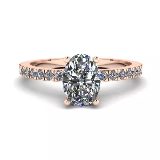Oval Diamond Ring with Pave in Rose Gold, Enlarge image 1