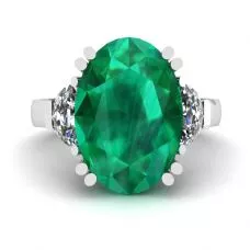 Oval Emerald with Half-Moon Side Diamonds Ring