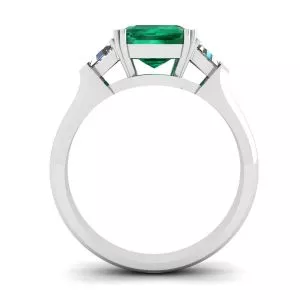3 carat Emerald Ring with Triangle Side Diamonds White Gold - Photo 1