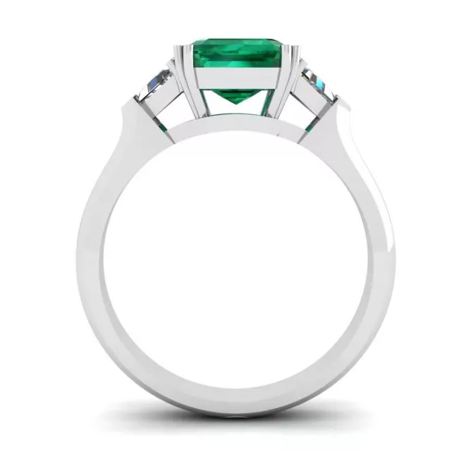 3.31 carat Emerald and Side Trillion Diamonds Ring - Photo 1