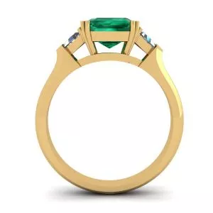 3 carat Emerald Ring with Triangle Side Diamonds Yellow Gold - Photo 1