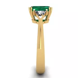3 carat Emerald Ring with Triangle Side Diamonds Yellow Gold - Photo 2