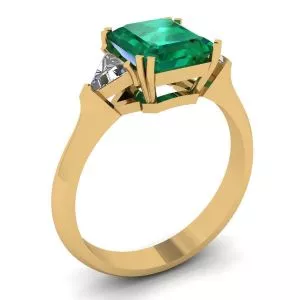 3 carat Emerald Ring with Triangle Side Diamonds Yellow Gold - Photo 3