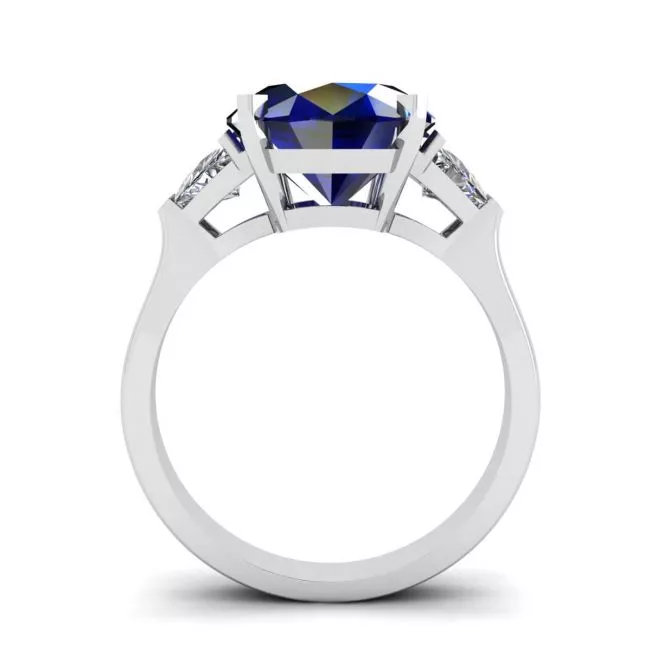 Three Stone Ring with Sapphire White Gold - Photo 1