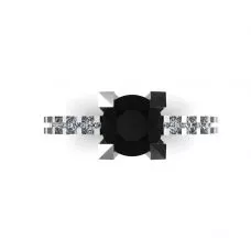 Round Black Diamond Ring with Side and Hidden Pave
