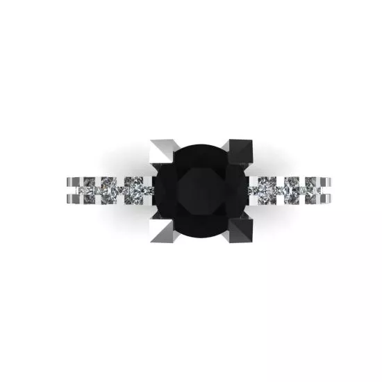 Round Black Diamond Ring with Side and Hidden Pave, Enlarge image 1