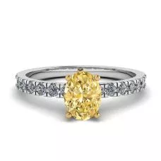 Oval Yellow Diamond with Side Pave Ring