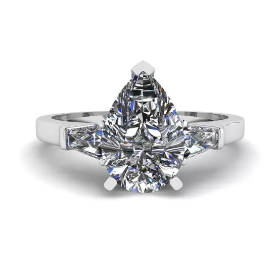 Pear Diamond with Side Baguettes Ring, Enlarge image 1