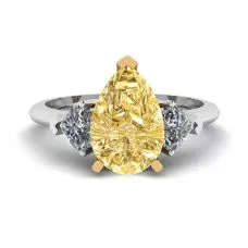 1 carat Yellow Pear Diamond with 2 Hearts Ring
