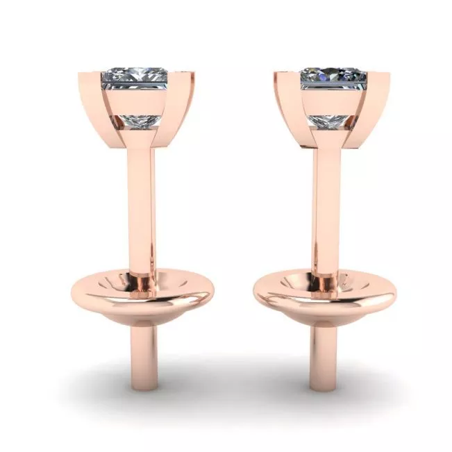 Princess-Cut Diamond Stud Earrings Rose Gold - Photo 1