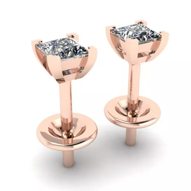 Princess-Cut Diamond Stud Earrings Rose Gold - Photo 2