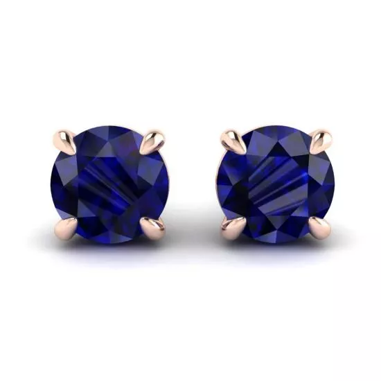 Classic Blue Sapphire Stud Earrings Rose Gold, Enlarge image 1