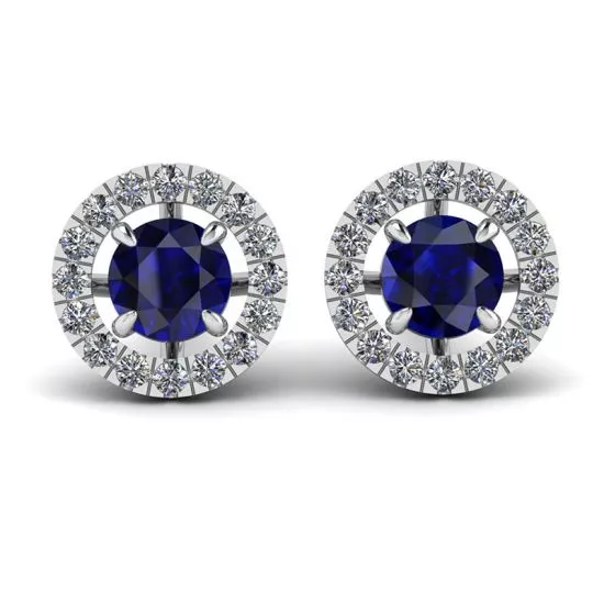 Sapphire Stud Earrings with Detachable Diamond Halo, Enlarge image 1