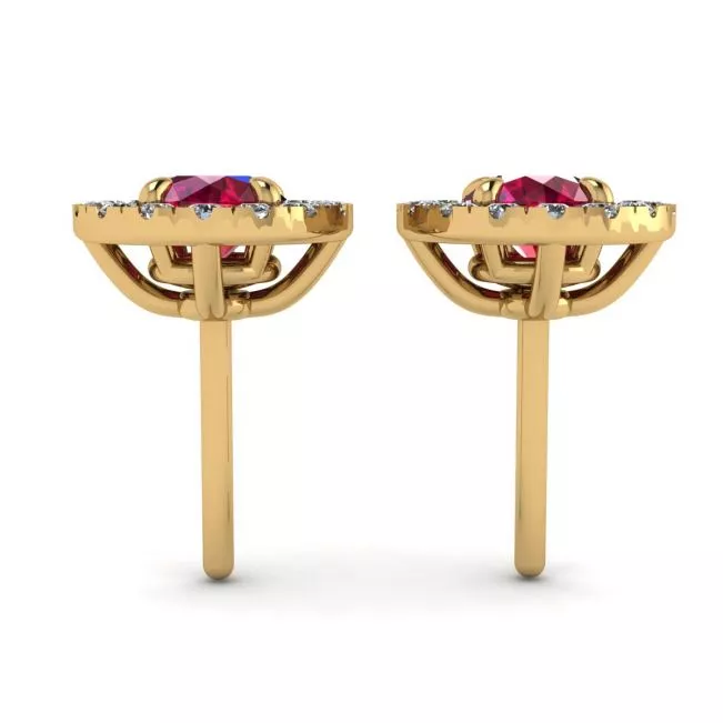 Ruby Stud Earrings with Detachable Diamond Halo Jacket Yellow Gold - Photo 1