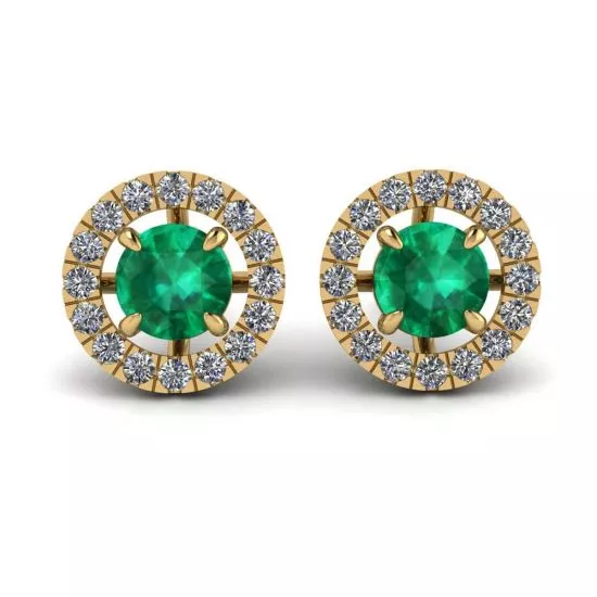 Emerald Stud Earrings with Detachable Diamond Halo Jacket Yellow Gold, Enlarge image 1