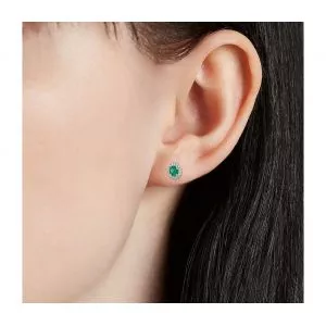 Emerald Stud Earrings with Detachable Diamond Halo Jacket - Photo 3