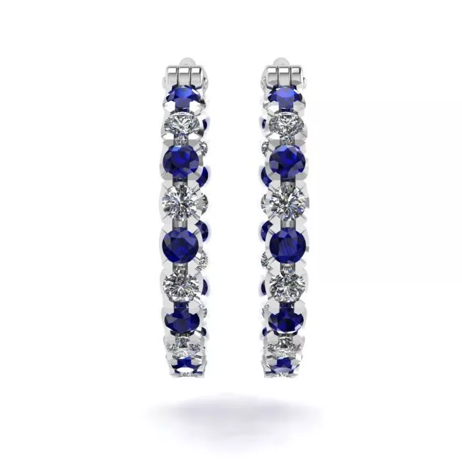 Diamond and Sapphire Hoop Earrings White Gold - Photo 1