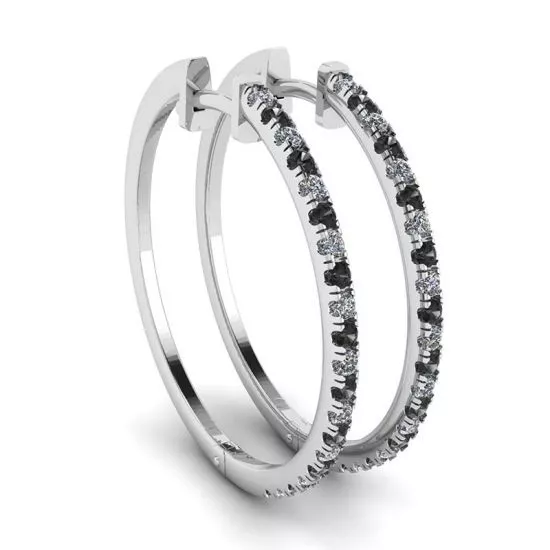 Hoop Black and White Diamond Earrings White Gold, Enlarge image 1