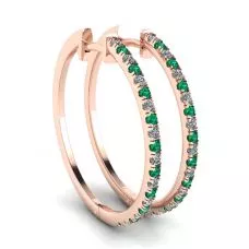 Diamond and Emerald Hoop Earrings Rose Gold