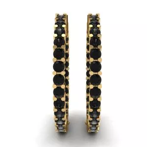 Black Diamond Hoop Earrings Yellow Gold - Photo 2