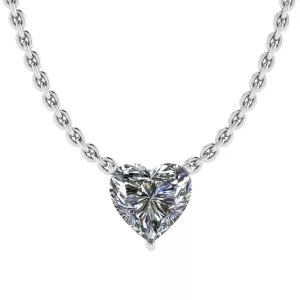 Heart Diamond Solitaire Necklace on Thin Chain White Gold