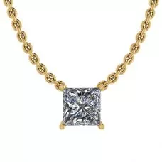 Princess Diamond Solitaire Necklace on Thin Chain Yellow Gold