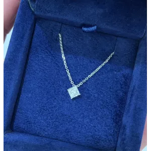 Rhombus Princess Cut Diamond Solitaire Necklace White Gold - Photo 2