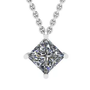 Rhombus Princess Cut Diamond Solitaire Necklace White Gold