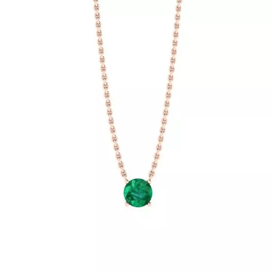 1/2 carat Round Emerald on Rose Gold Chain, Enlarge image 1