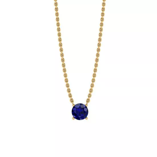 1/2 carat Round Sapphire on Yellow Gold Chain, Enlarge image 1